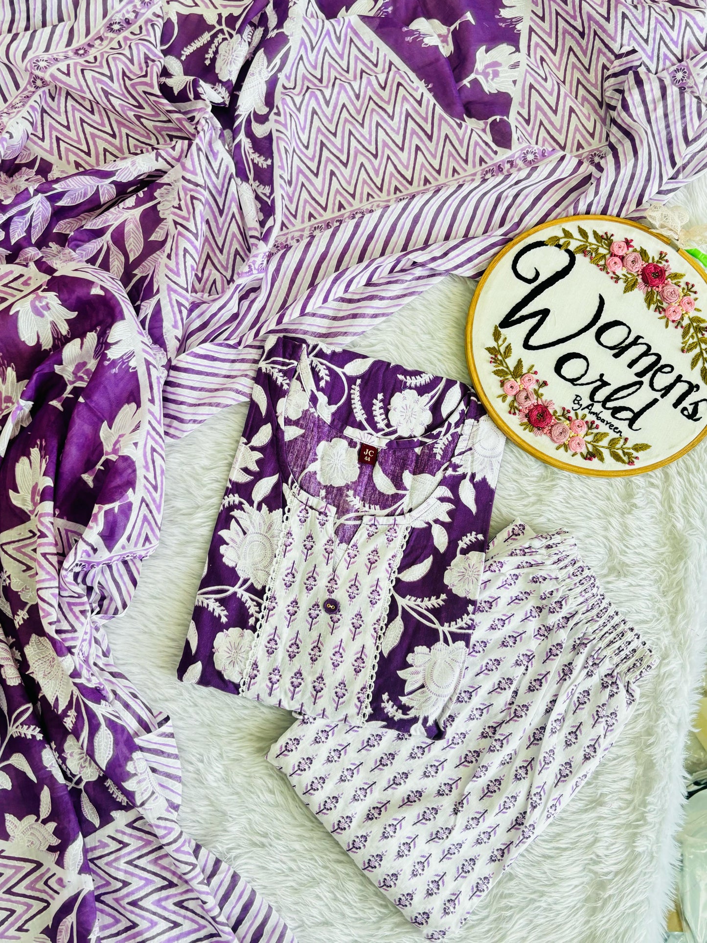 Dark purple premium cotton suit with long 2.5 meter dupatta
