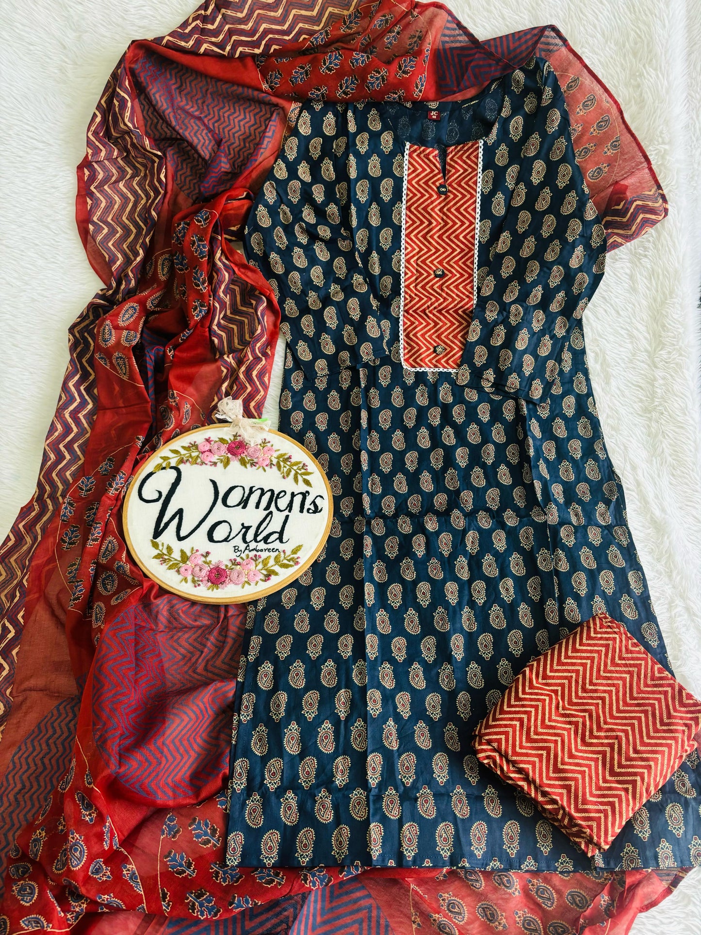 Twinkling blue premium cotton suit with long 2.5 meter dupatta