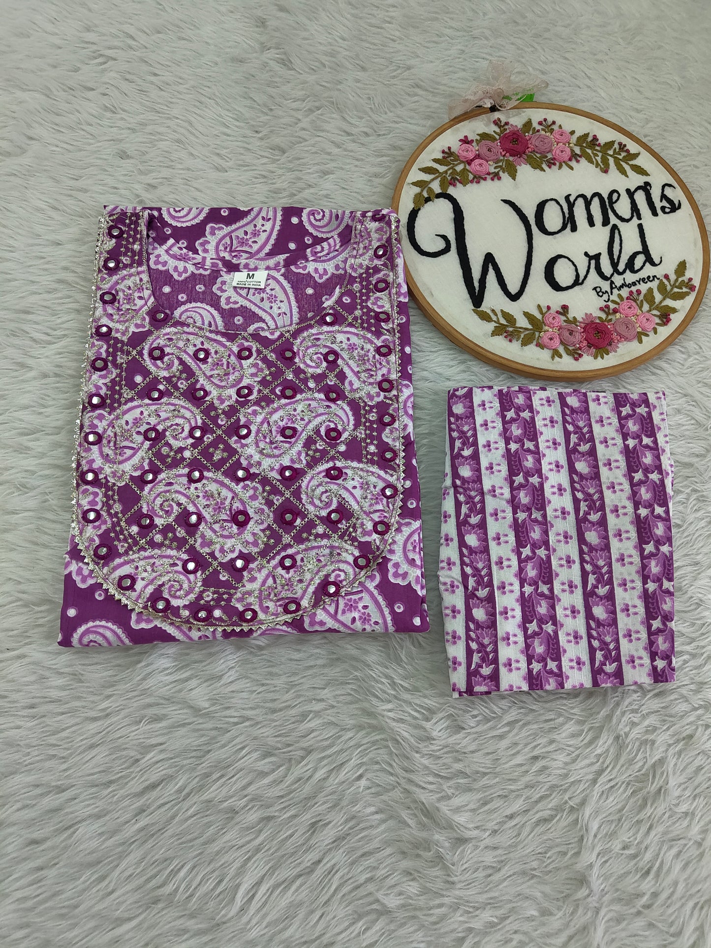 Embroidered cotton kurti pant set