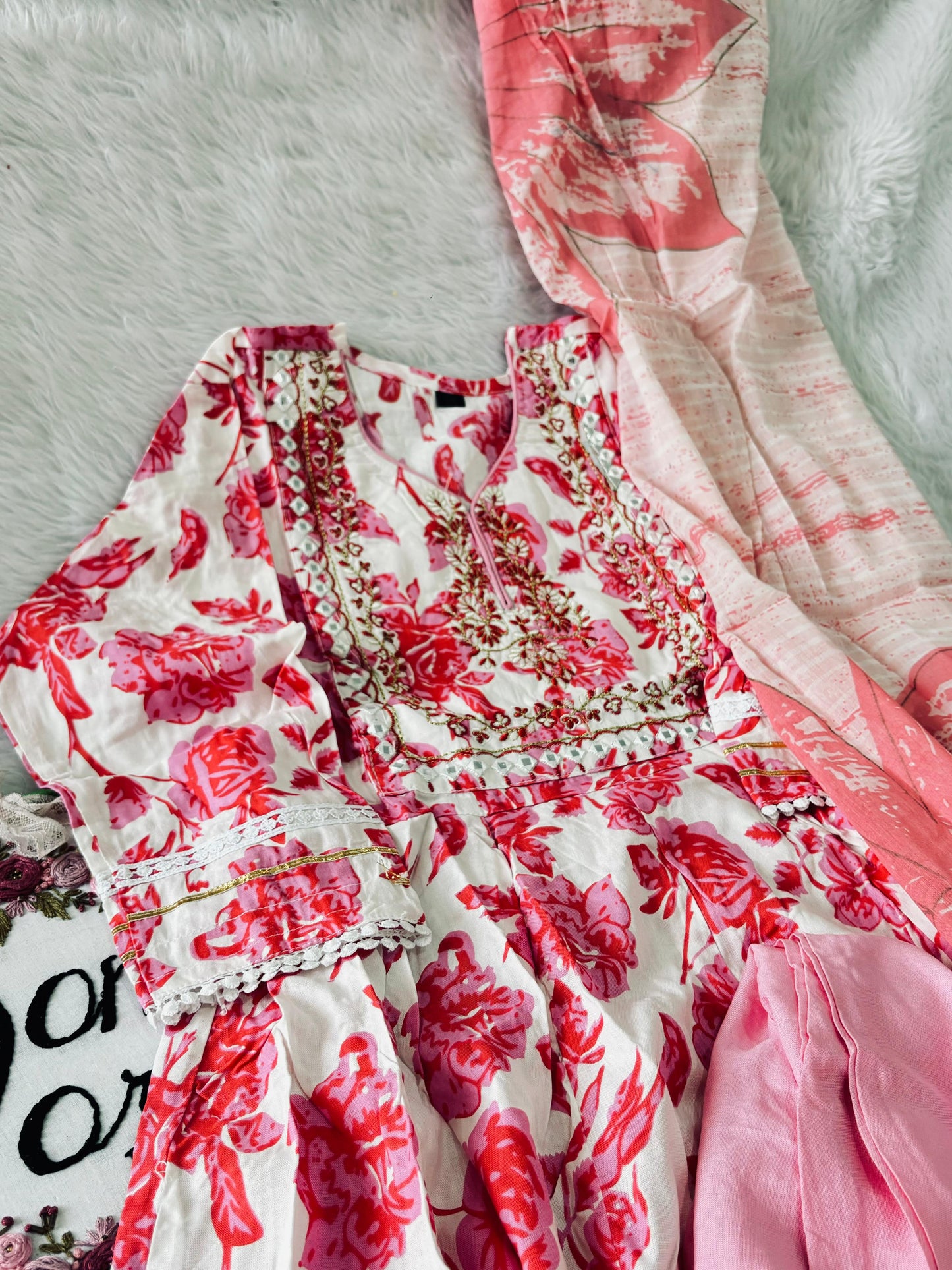 Premium Floral soft cotton Anarkali 3 pc suit