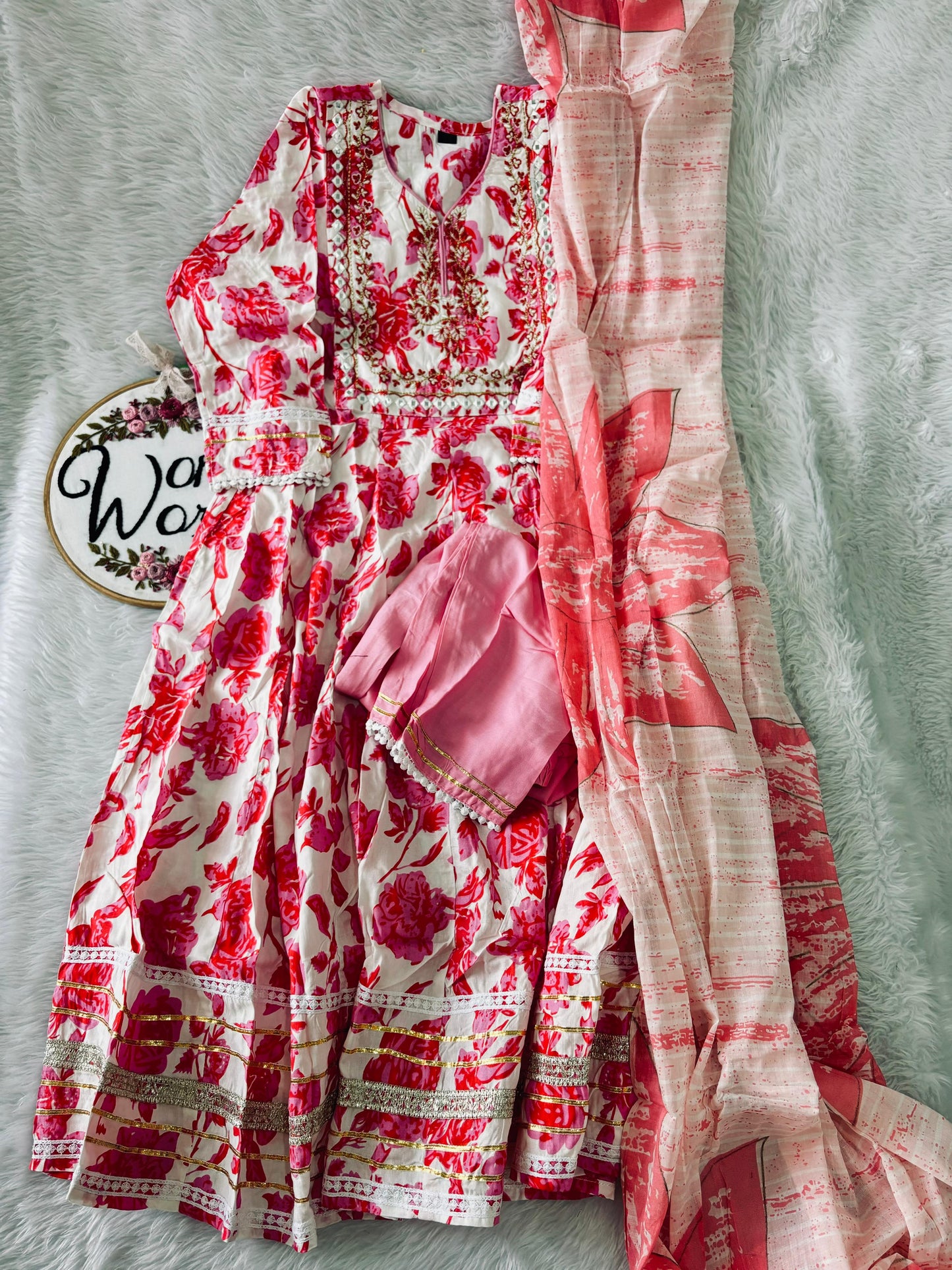 Premium Floral soft cotton Anarkali 3 pc suit