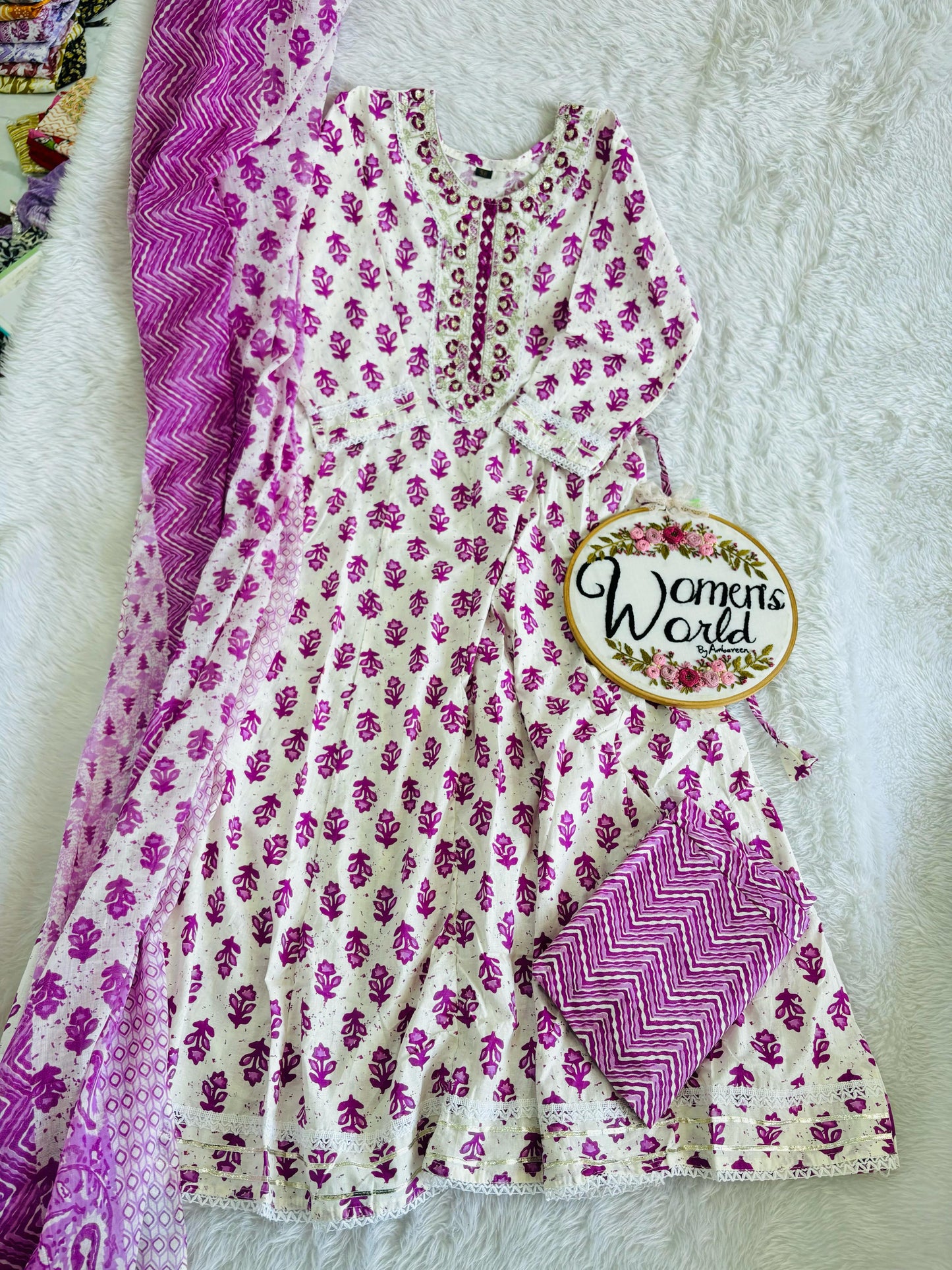 Premium soft cotton Anarkali 3 pc suit