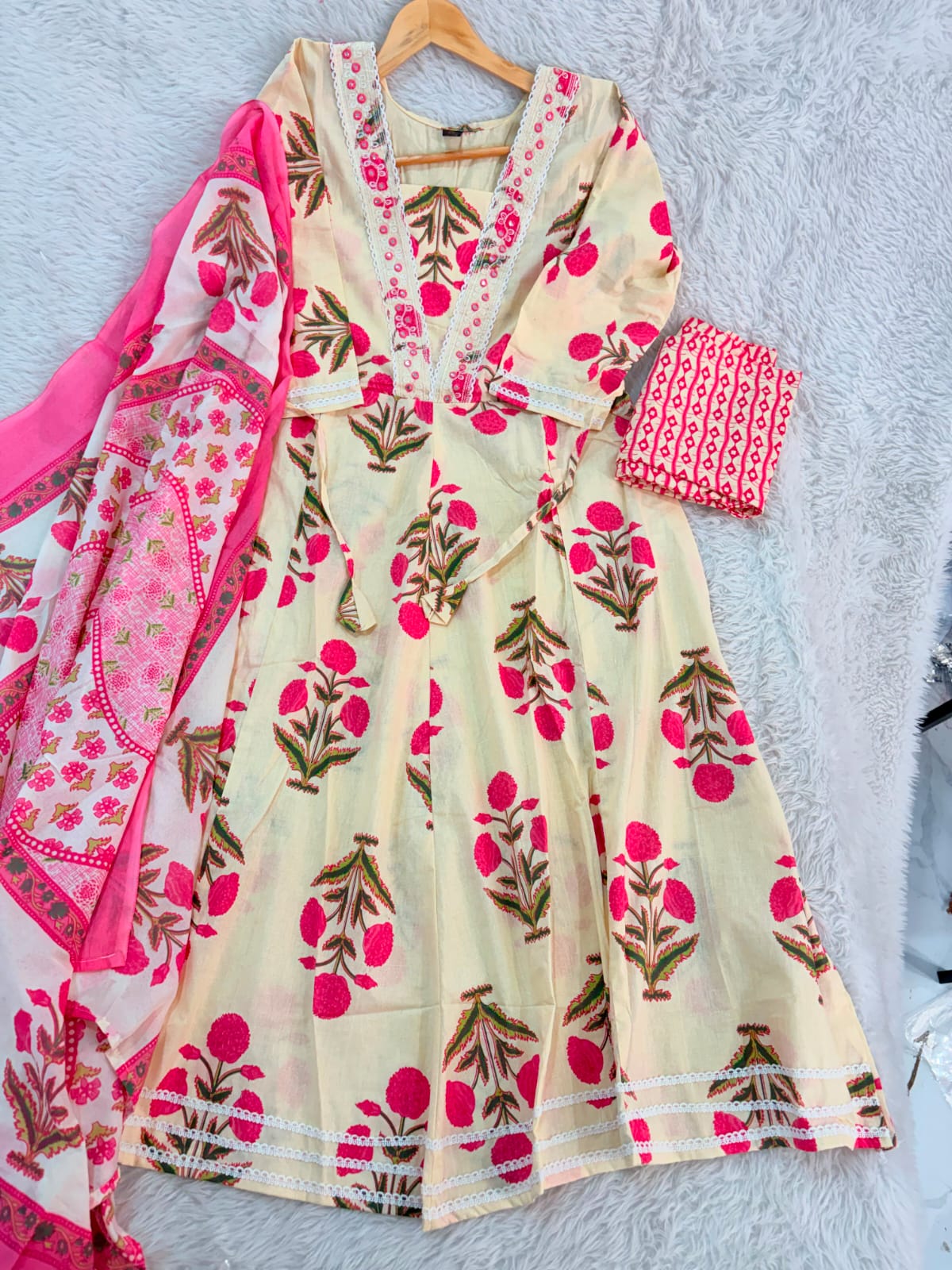 Anarkali gown with pant and dupatta (full suit )