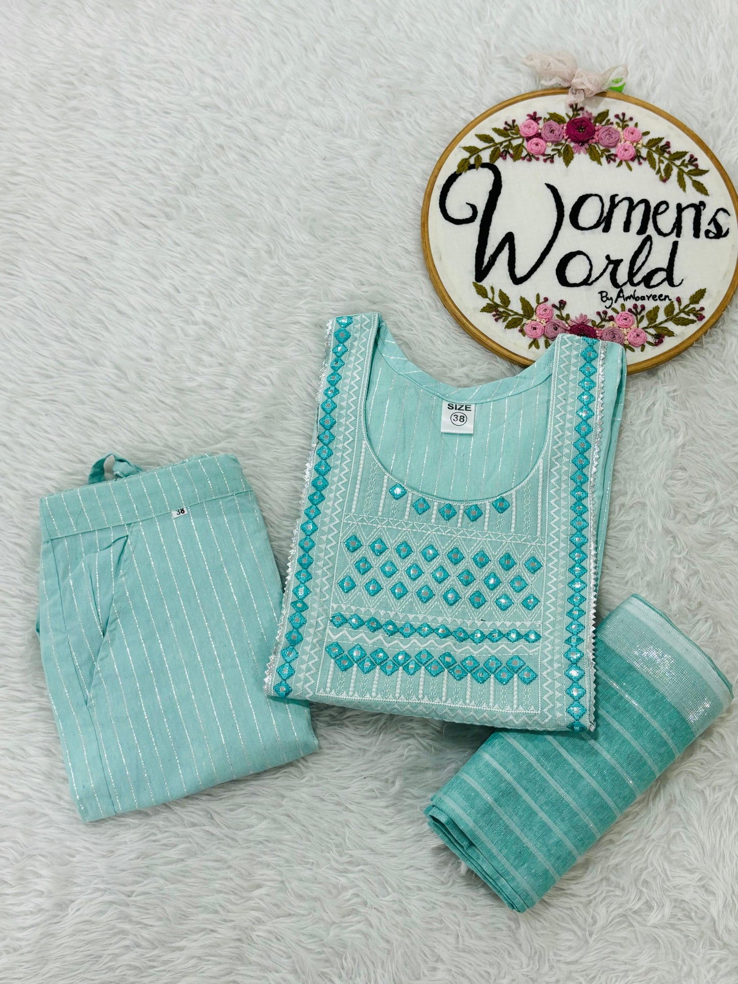Premium iceblue Handloom cotton suit