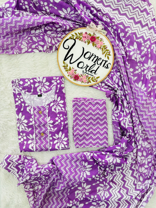 Purple and White pure cotton suit