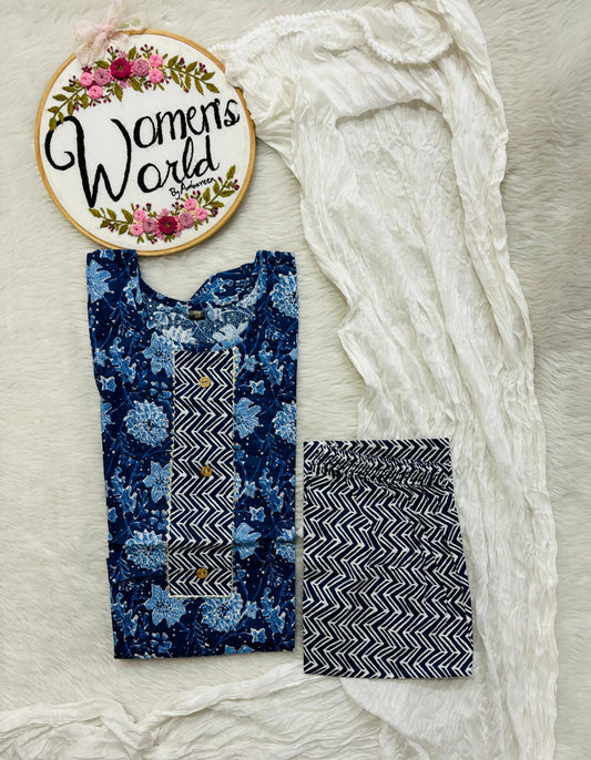 Noir Blue Stitched Pure Cotton Suit