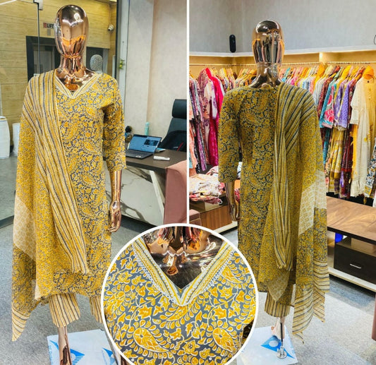 Stitched Pure Cotton Suit