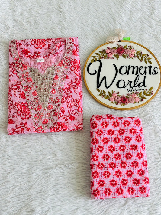 Plus size Embroidered kurtipant set