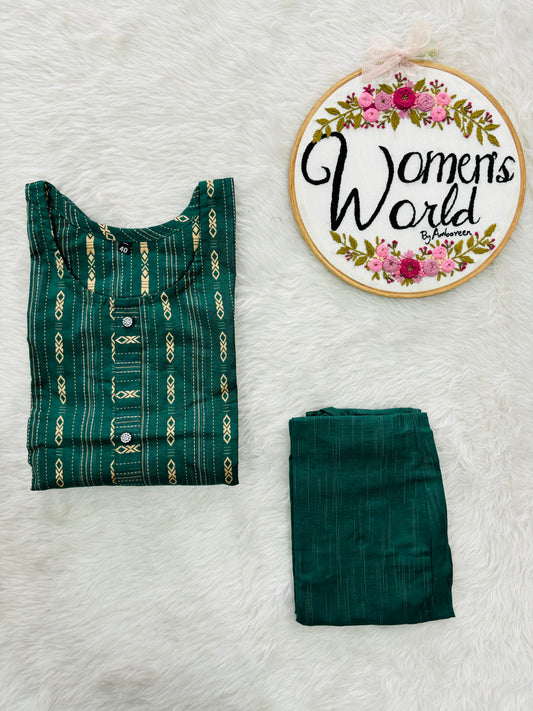 Lush green Cotton Handloom Kurti set