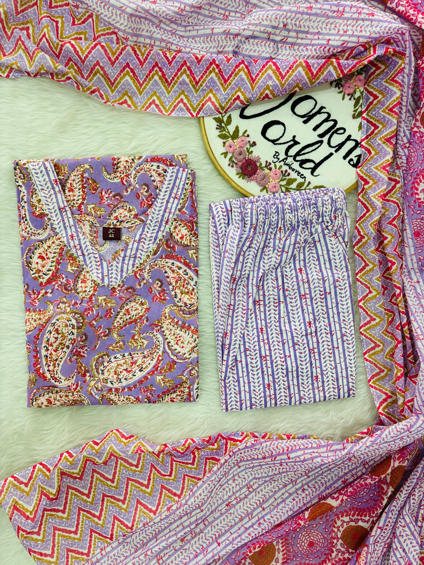 Lavender Love Stitched pure cotton suit