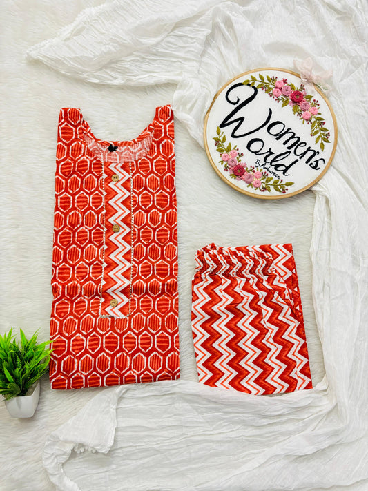 Tangerine Stitched Pure Cotton Suit