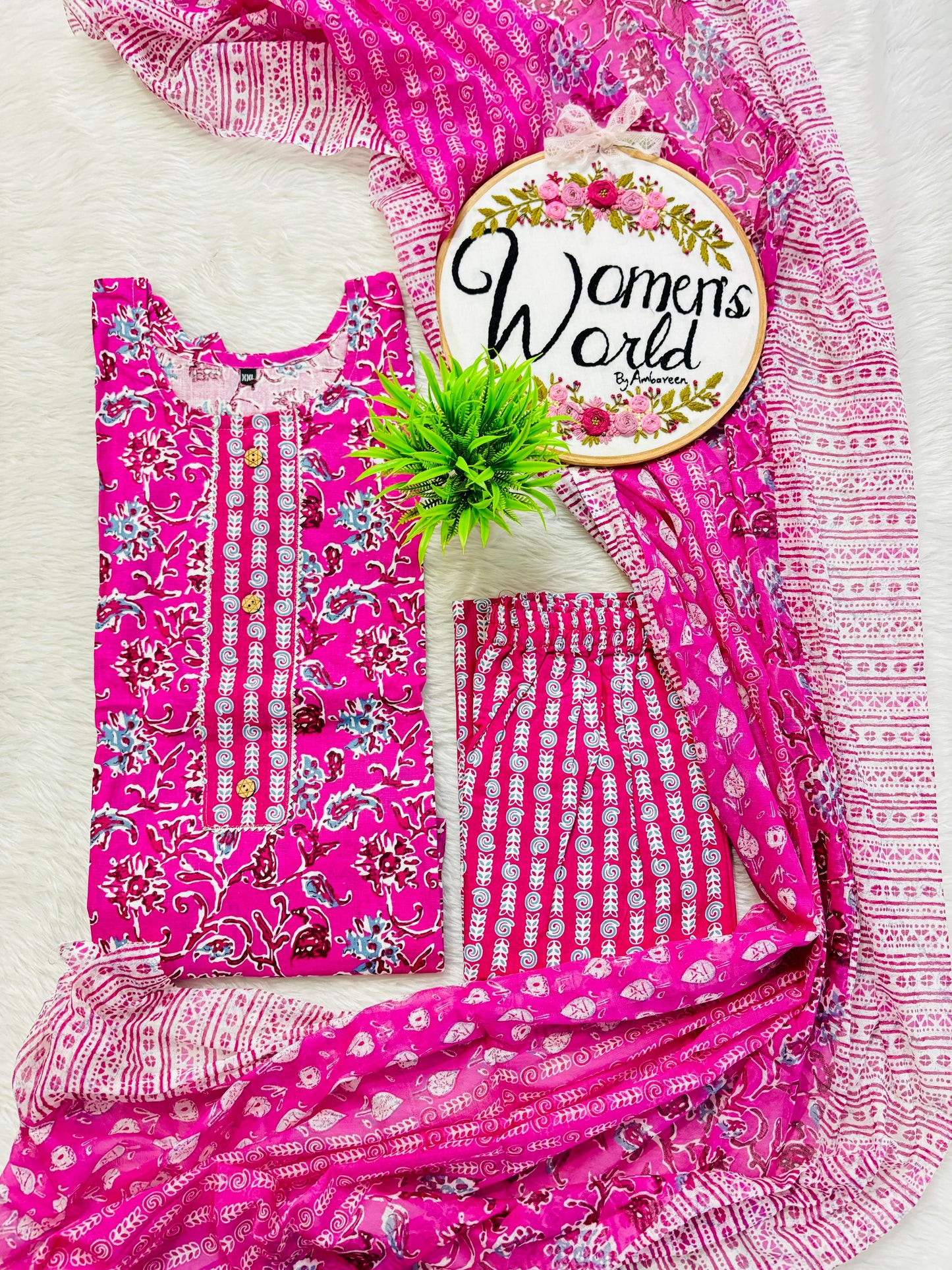 Cherry Blossom Stitched Pure Cotton Suit