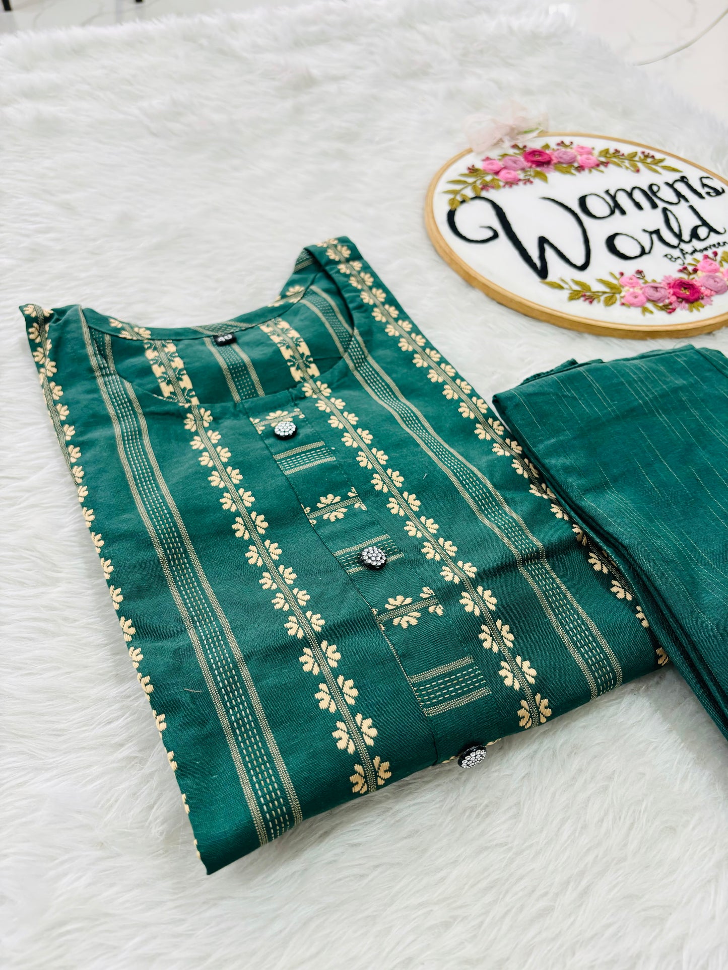 Forest Green Cotton Handloom Kurti set