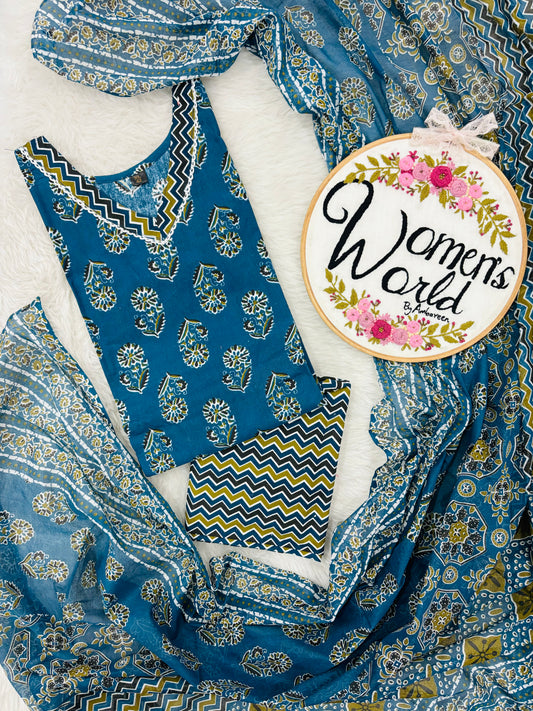 Diesel blue V neck Salwar with Dupatta