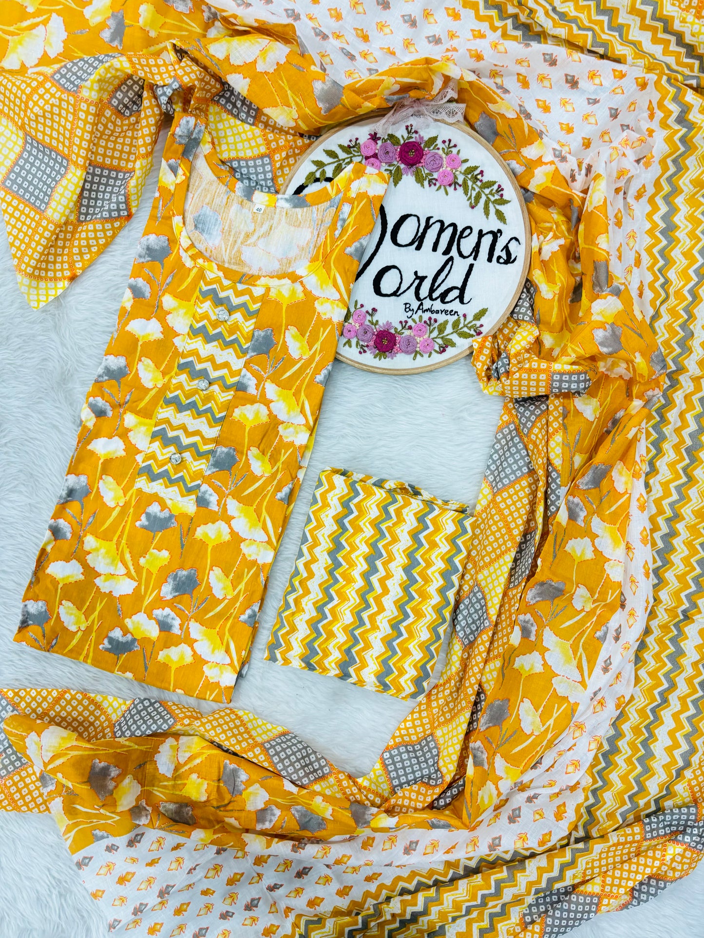 Golden and Grey pure cotton suit