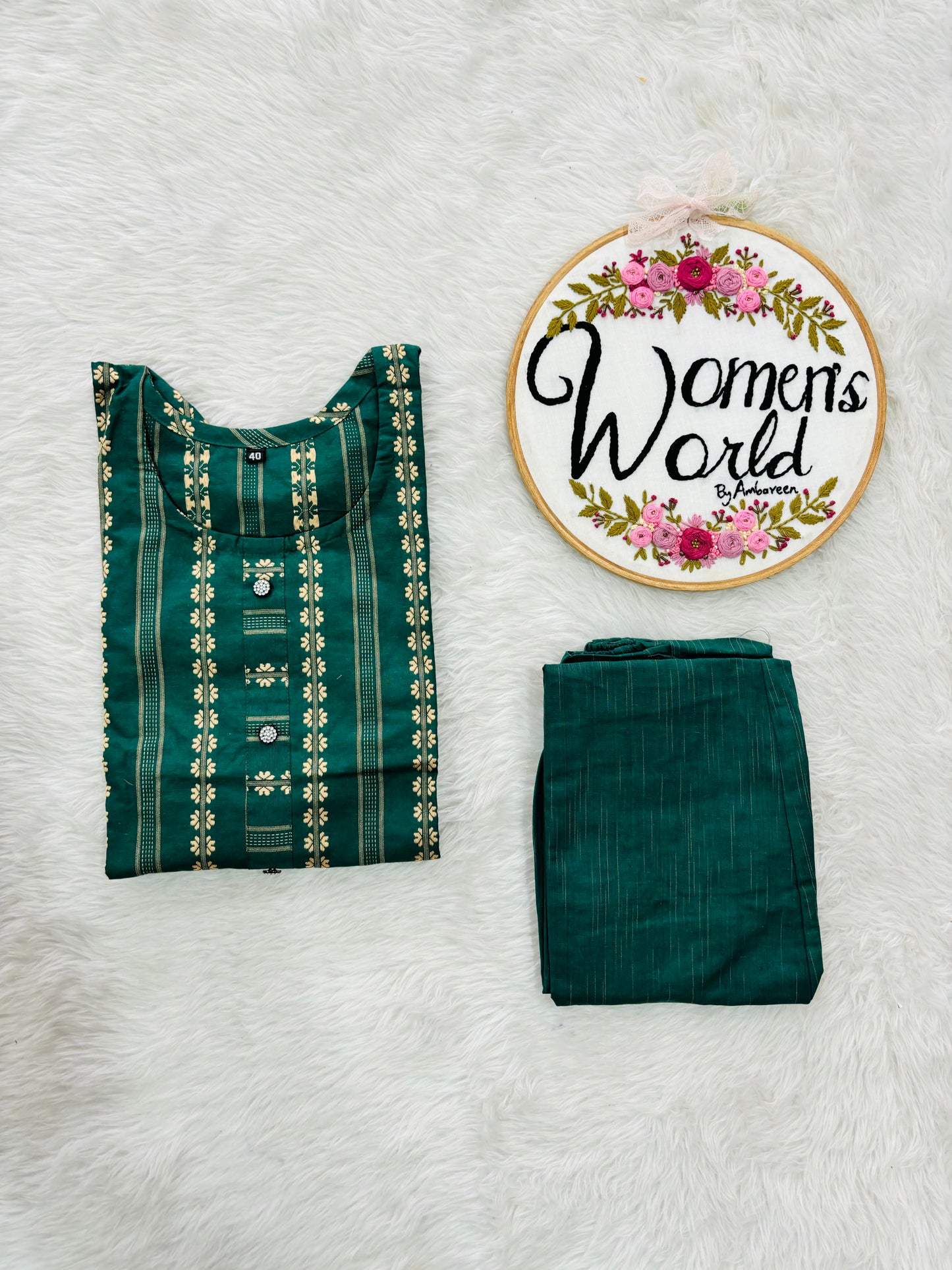 Forest Green Cotton Handloom Kurti set