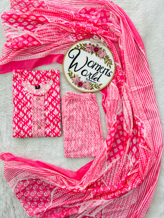 Pink coral Stitched pure cotton suit