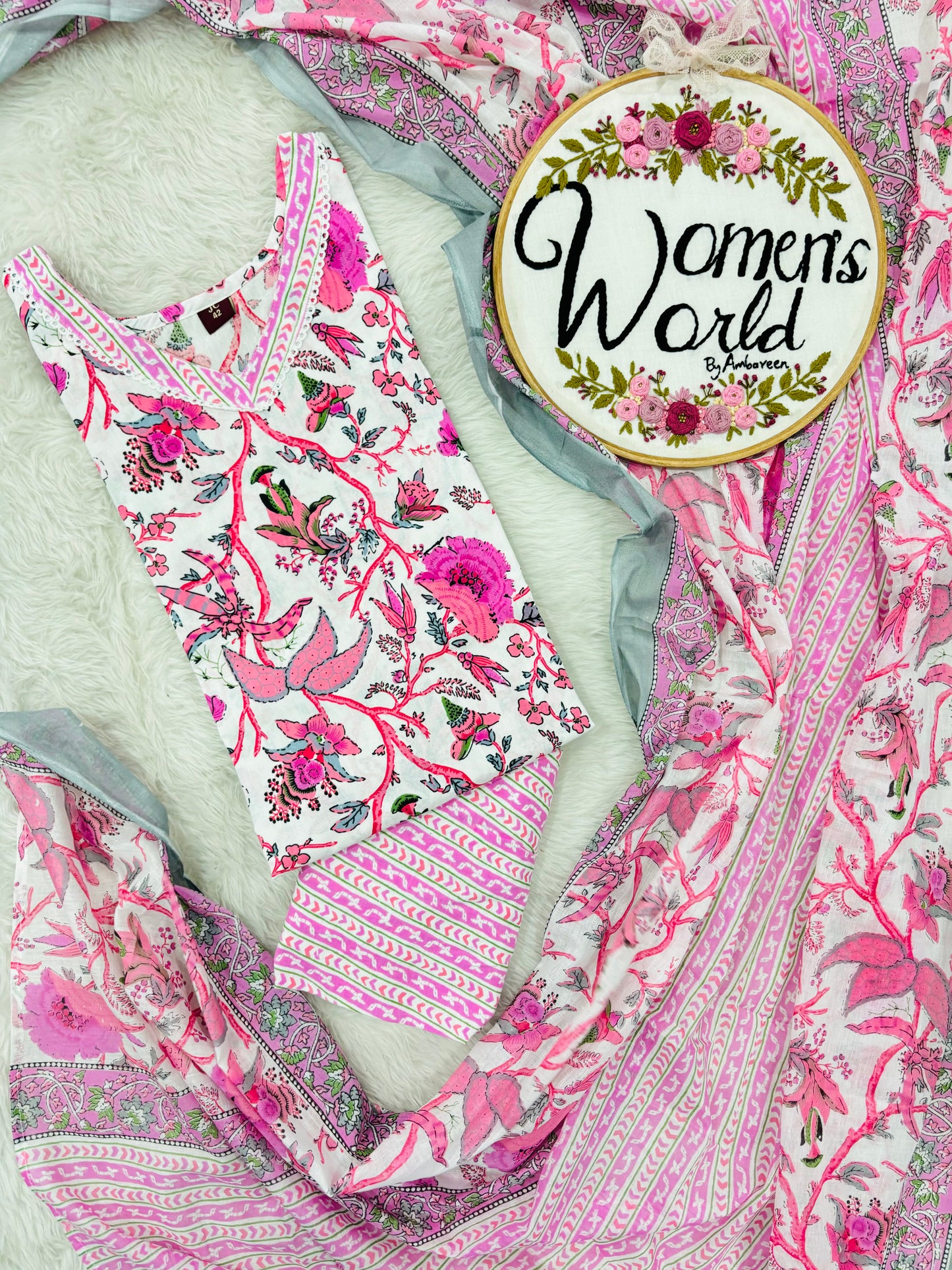 Candy pink V neck Salwar with Dupatta