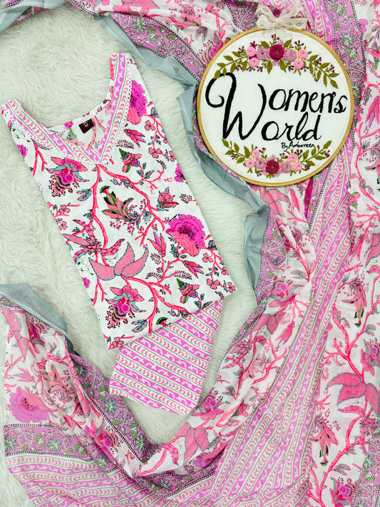 Candy pink V neck Salwar with Dupatta