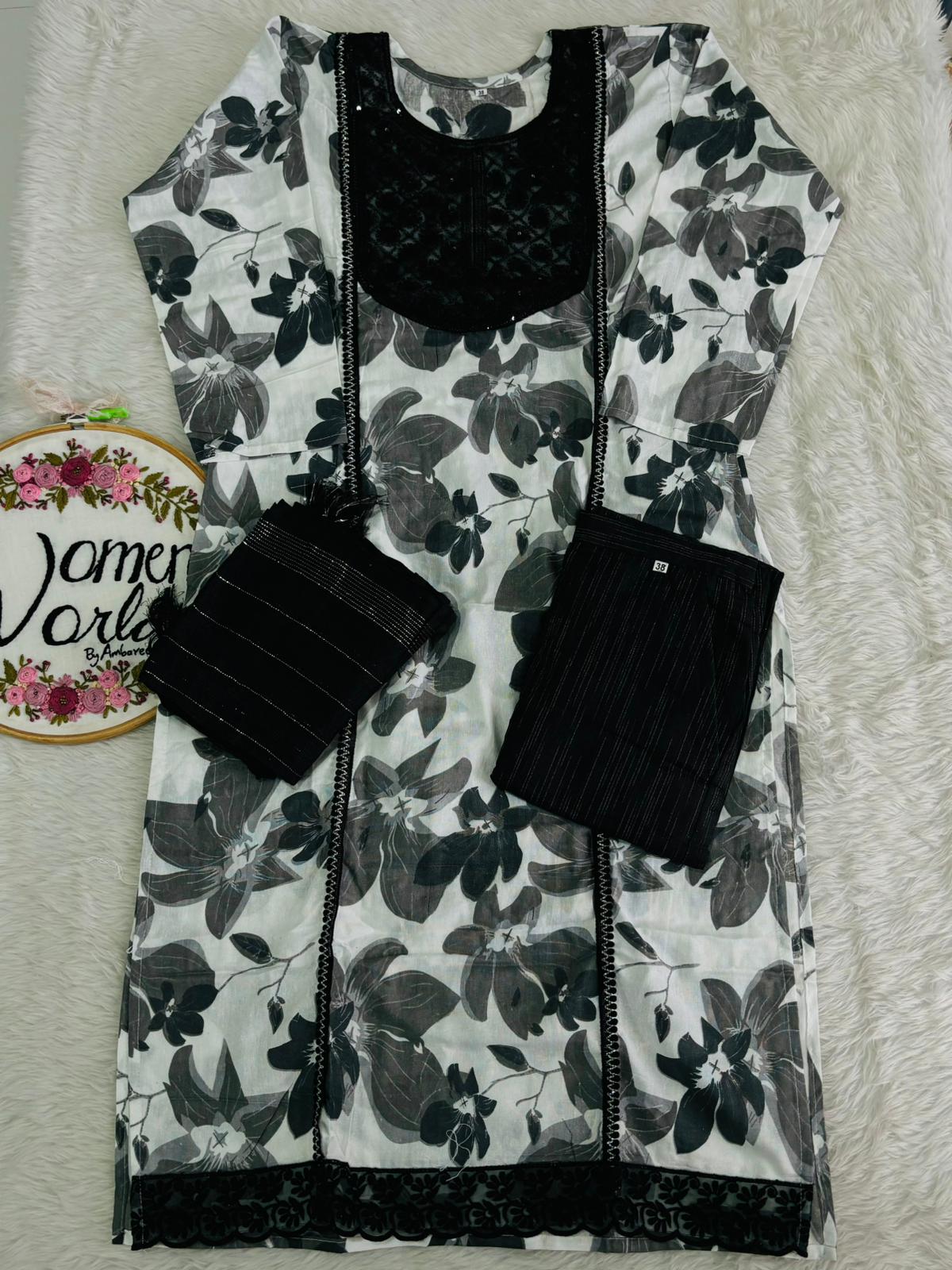Office wear black and white floral suit