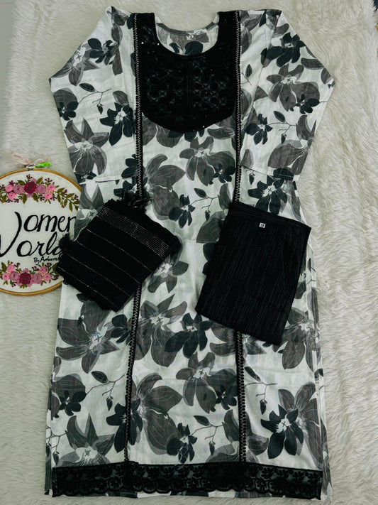 Office wear black and white floral suit