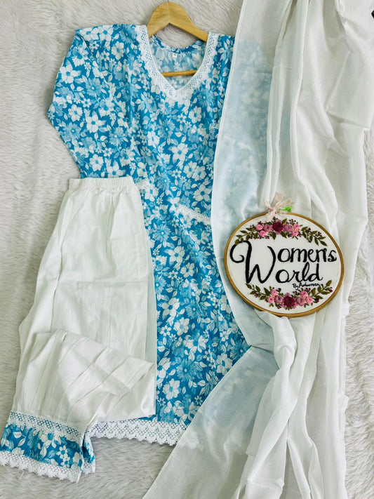 Skyblue floral Afghani suit