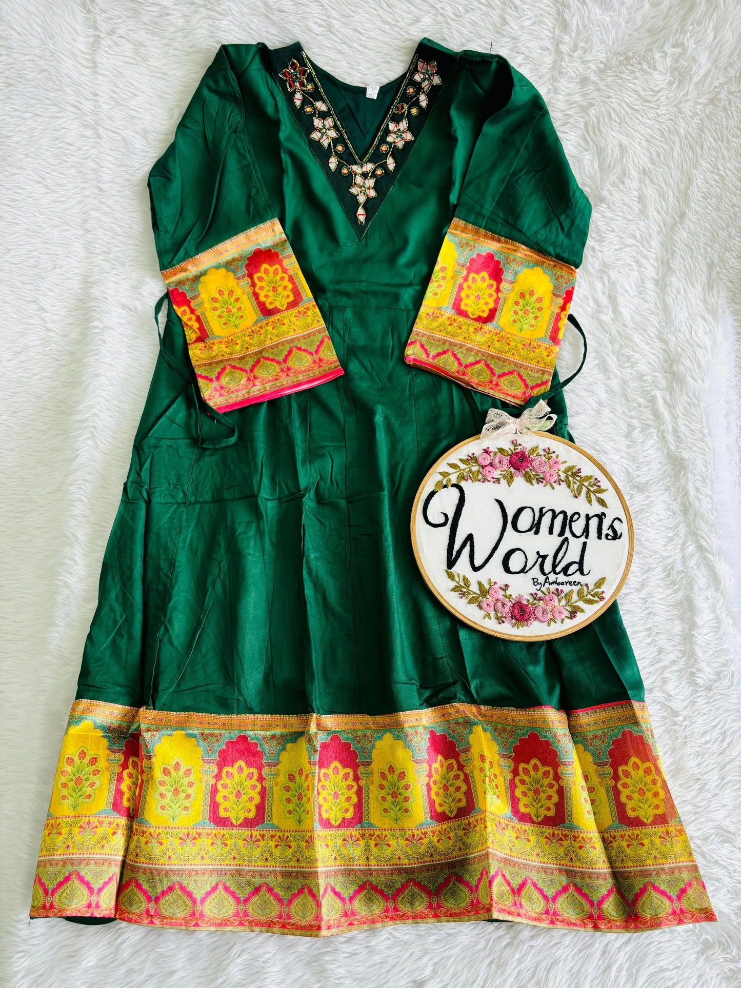 Green Handwork rayon gown