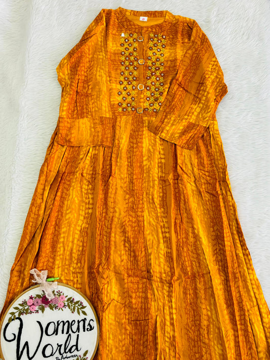 Collar neck mirror work gown