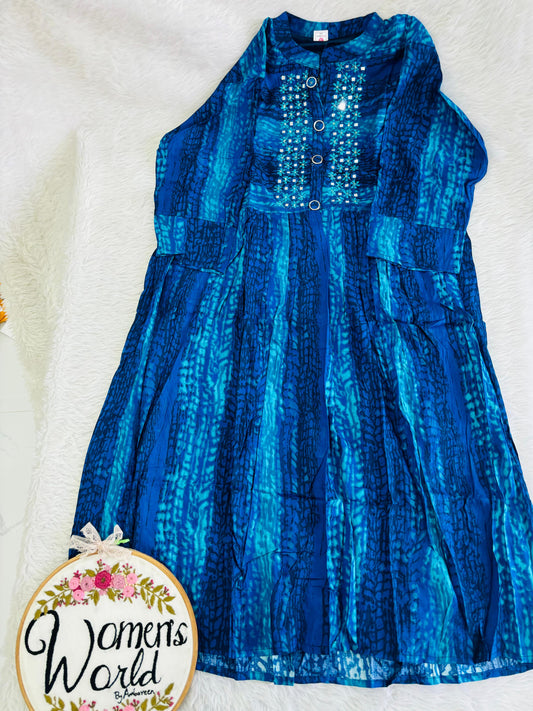 Collar neck mirror work gown