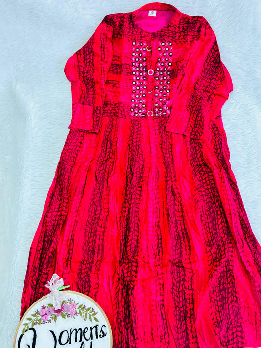 Collar neck mirror work gown