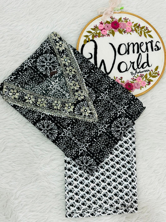 V neck embroidered cotton kurti pant set