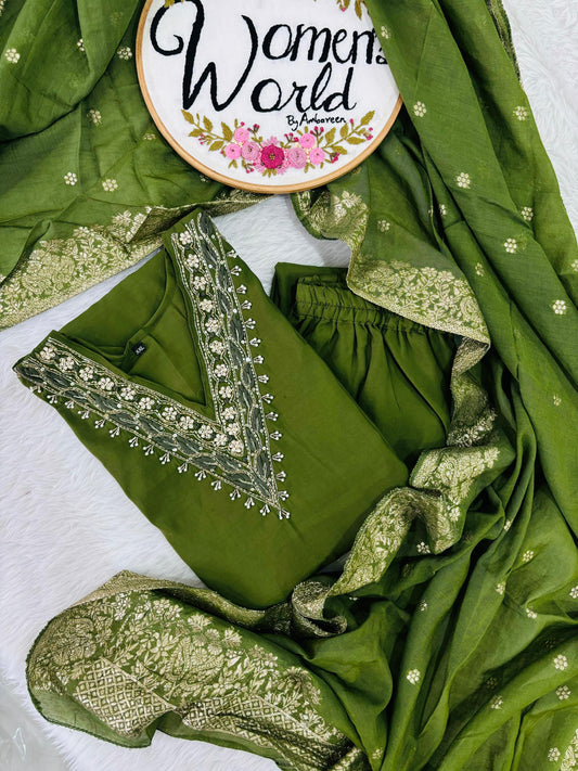 Premium zardozi handwork romansilk suit