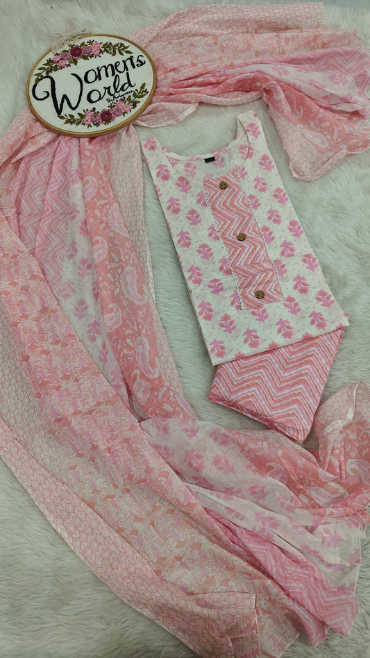 candy pink - Stiched pure cotton suits