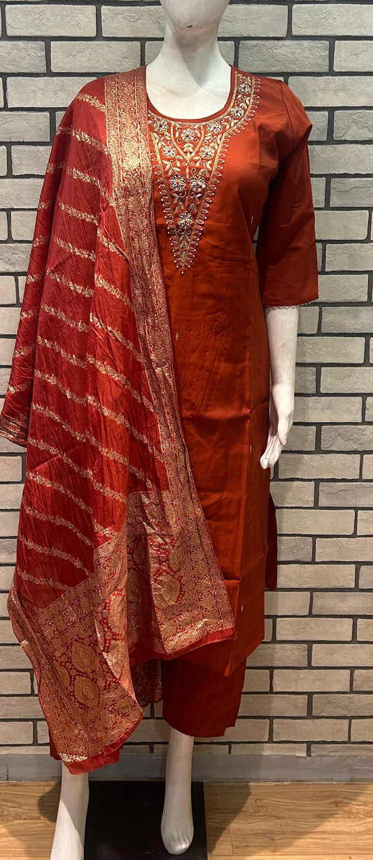 Premium rust orange hotseller handwork zardozi handwork suit