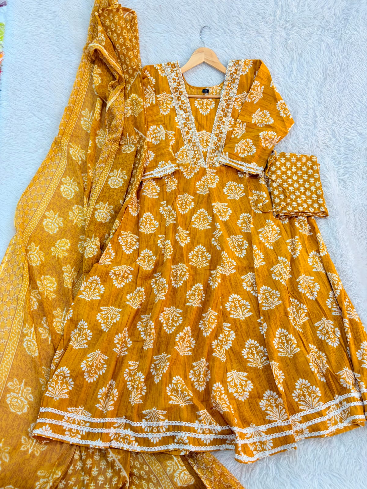 Anarkali gown with pant and dupatta (full suit )