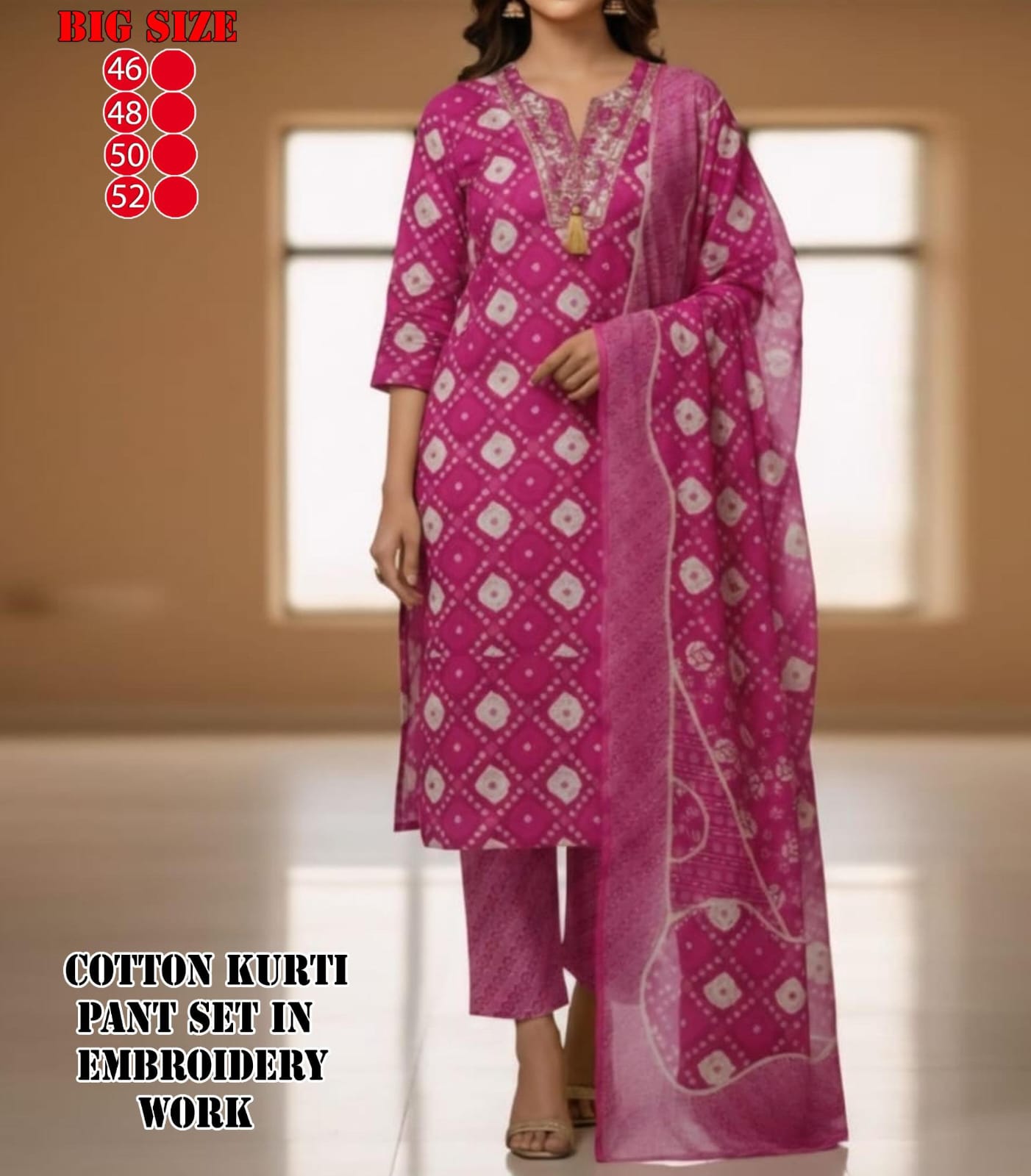 Big size cotton 3 pc suit