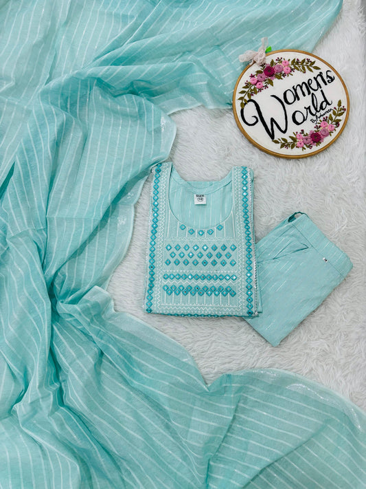 Premium iceblue Handloom cotton suit