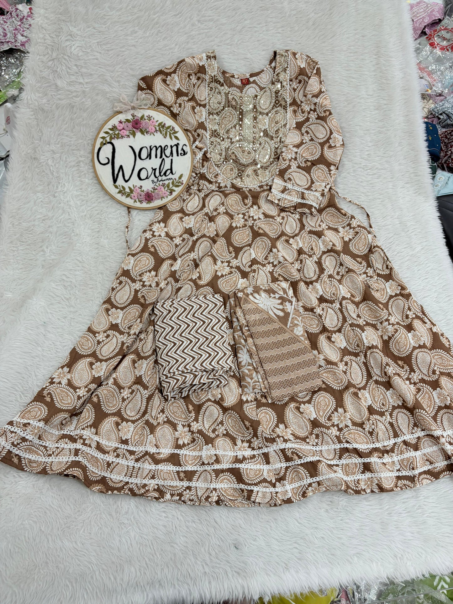 Anarkali gown with pant and dupatta (full suit )