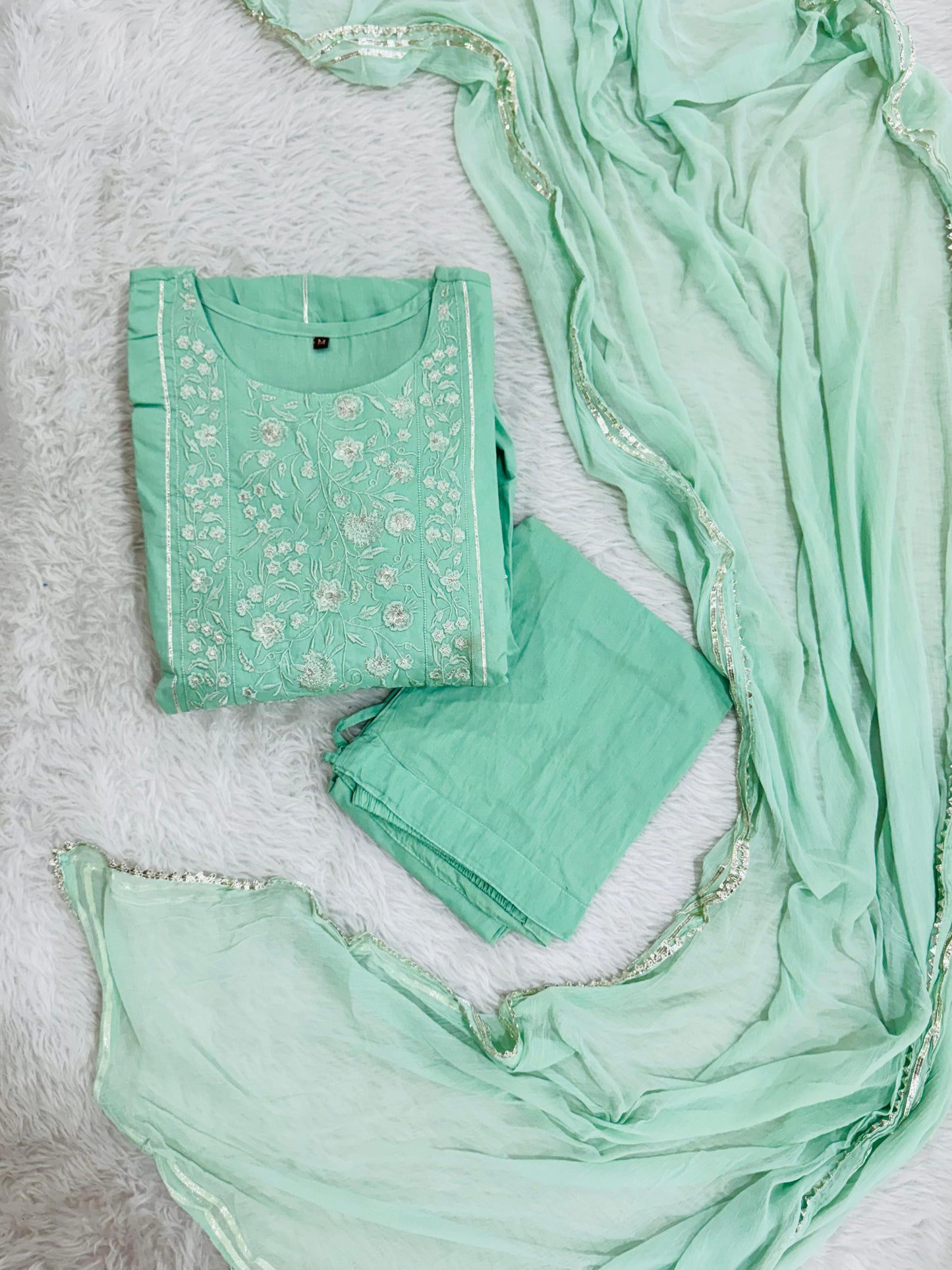 Mul cotton pastel green 3 pc suit