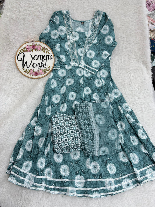 Anarkali gown with pant and dupatta (full suit )