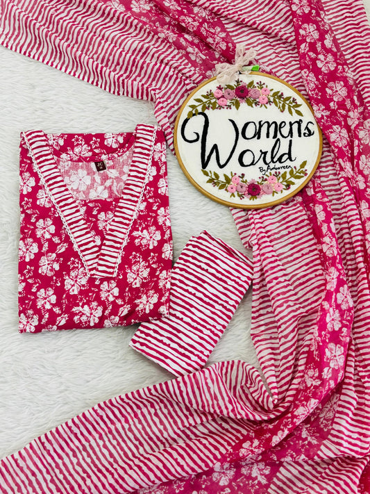 Premium pure cotton long dupatta suit