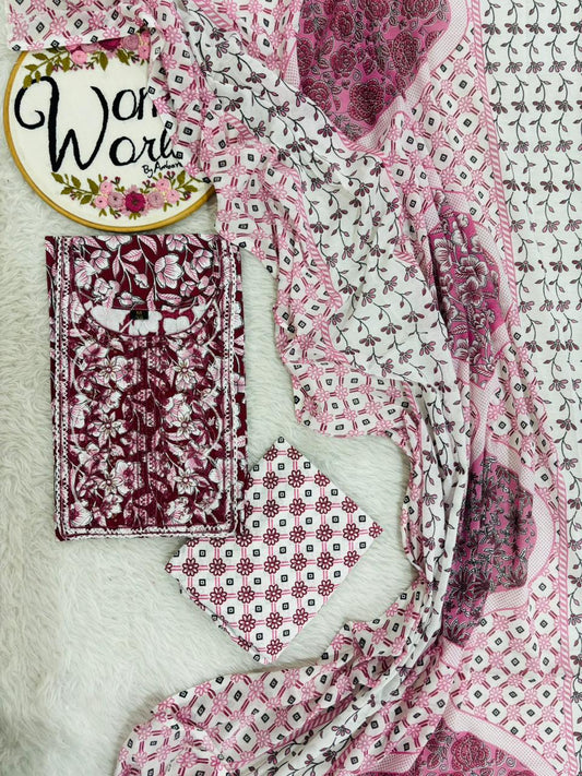 Kalamkari Embroidered Pure cotton 3 pc suit