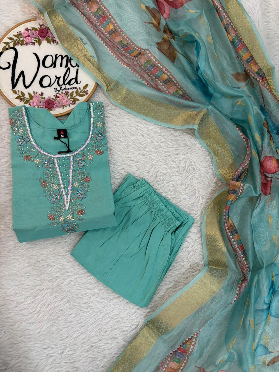 Pastel blue handwork maggam work suit