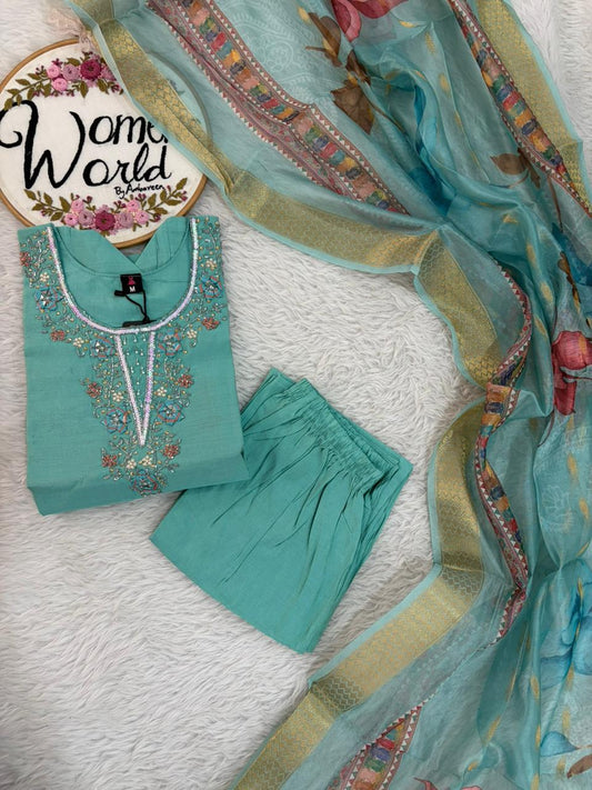 Pastel blue handwork maggam work suit
