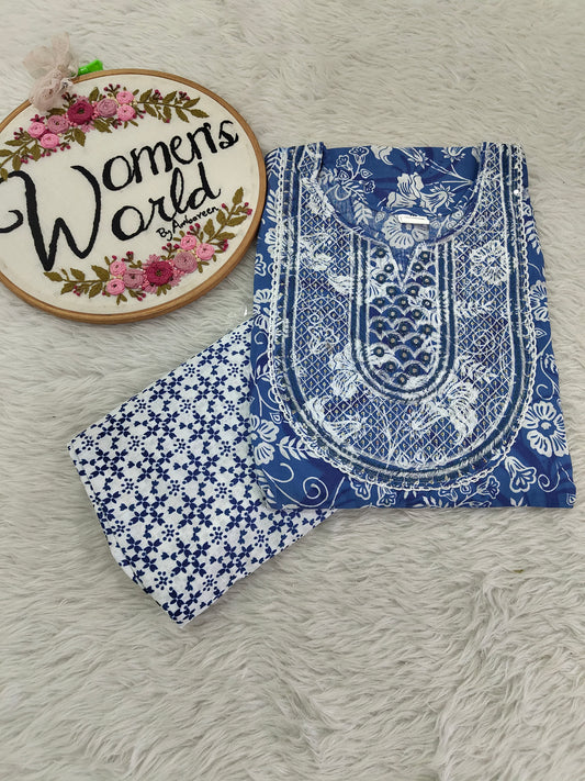 Embroidered cotton kurti pant set
