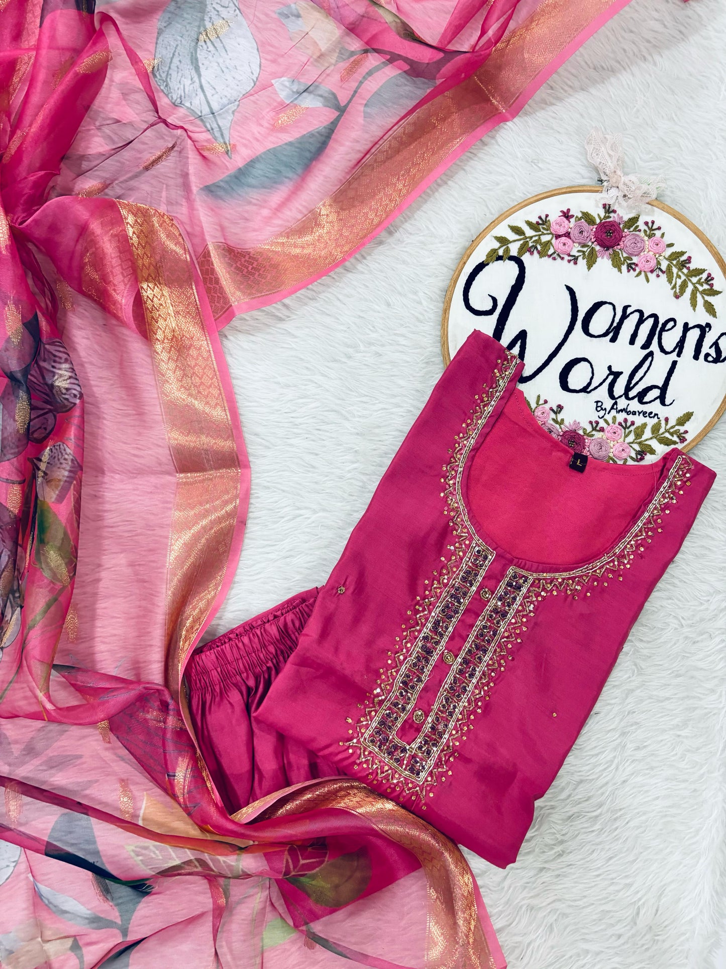 Hotseller mauve handwork 3 pc suit