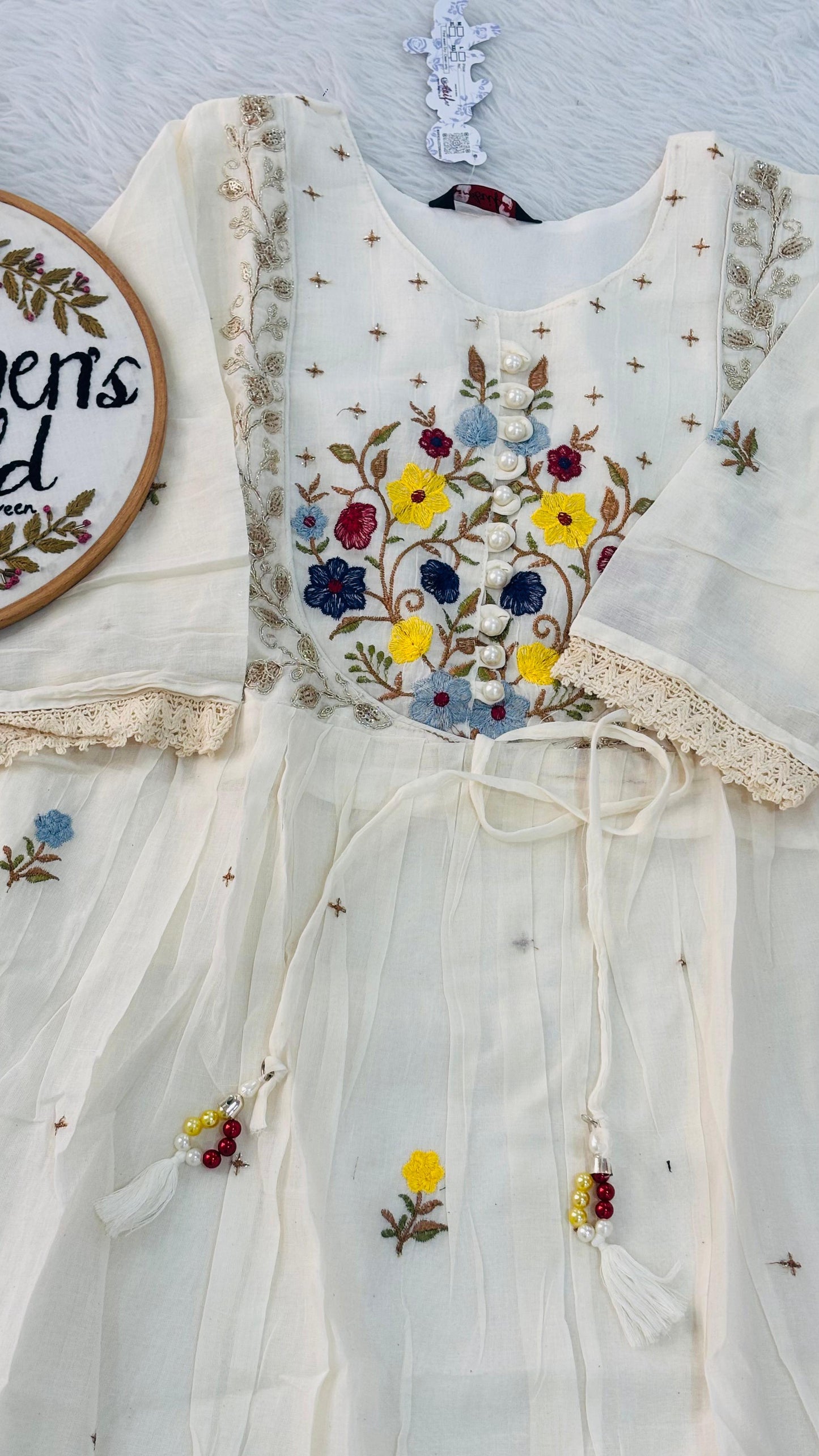 Pure mul cotton embroidery work gown