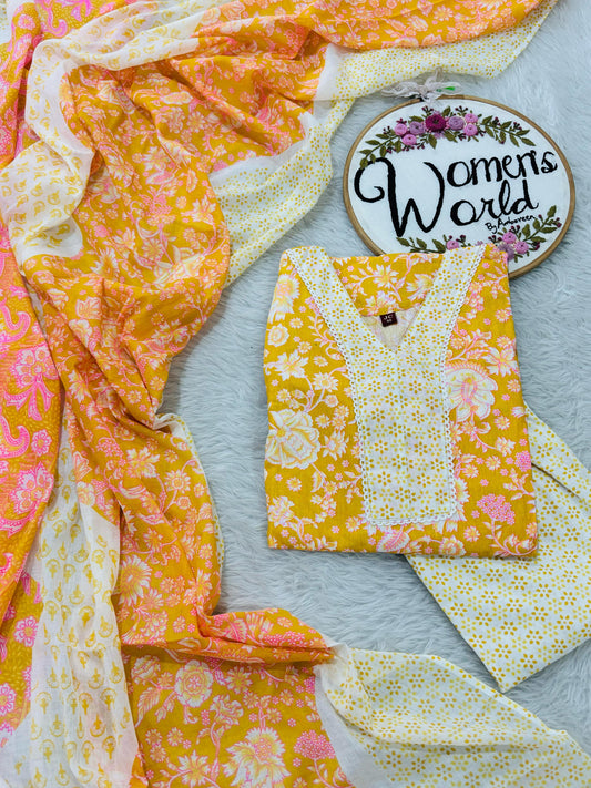 Summer premium floral cotton suit with long 2.5 meter dupatta