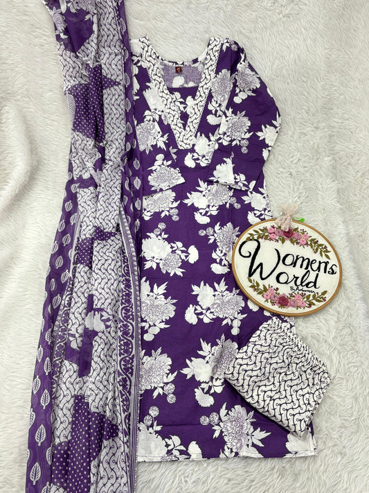 Premium pure cotton long dupatta suit