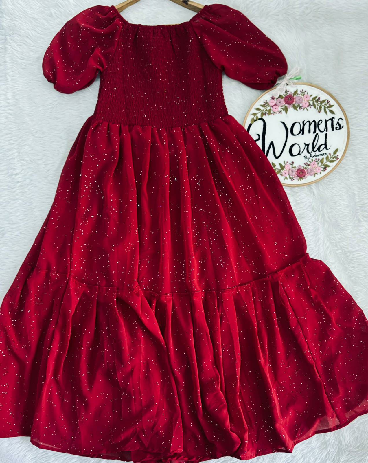 Hot red Georgette flairy gown